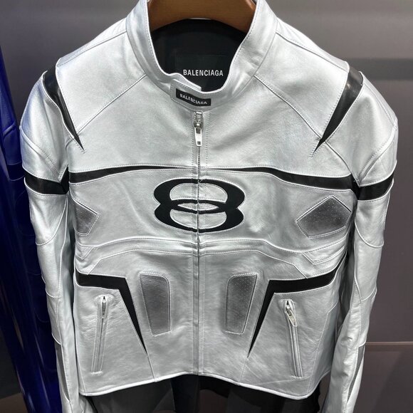 Balenciaga Oversized Leather Bikers Jacket – Silver - Picture 4 of 10